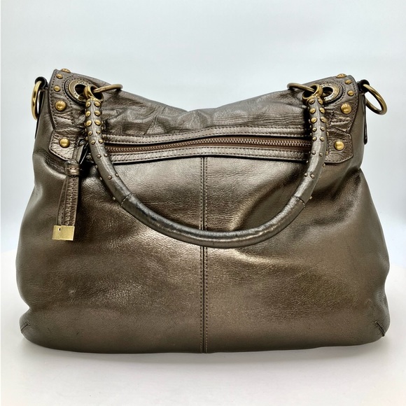 *COACH Metallic Bronze #15392 Studded Messenger Leather Bag - Picture 4 of 17